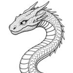 A hyper-realistic pencil drawing of a futuristic serpent with neon-like scales, crafted as a grayscale coloring book page.