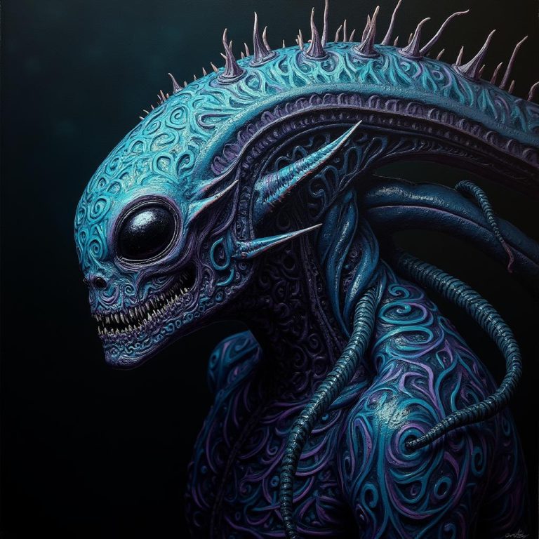 The Tribal Alien: A Hypnotic Dark Fantasy Painting