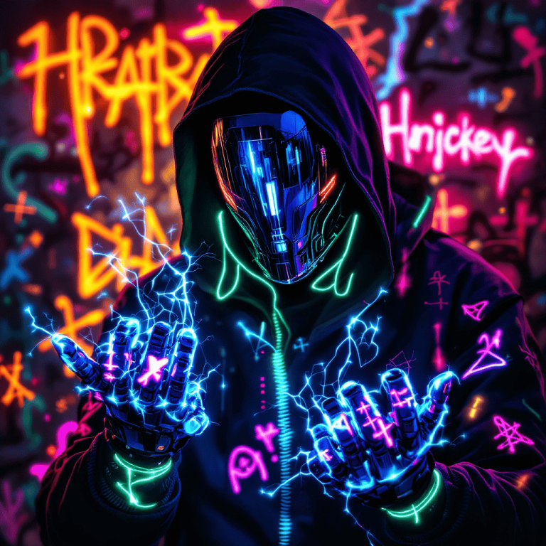 Cybernetic Echo Hacker: A Neon Graffiti Revolution
