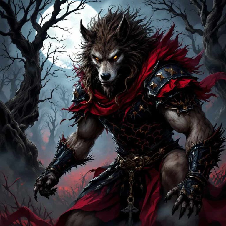 Dark Fantasy Werewolf Warrior in a Gothic Realm