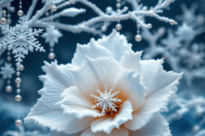 Frosted flower blossom of embroidered lace in a winter wonderland.