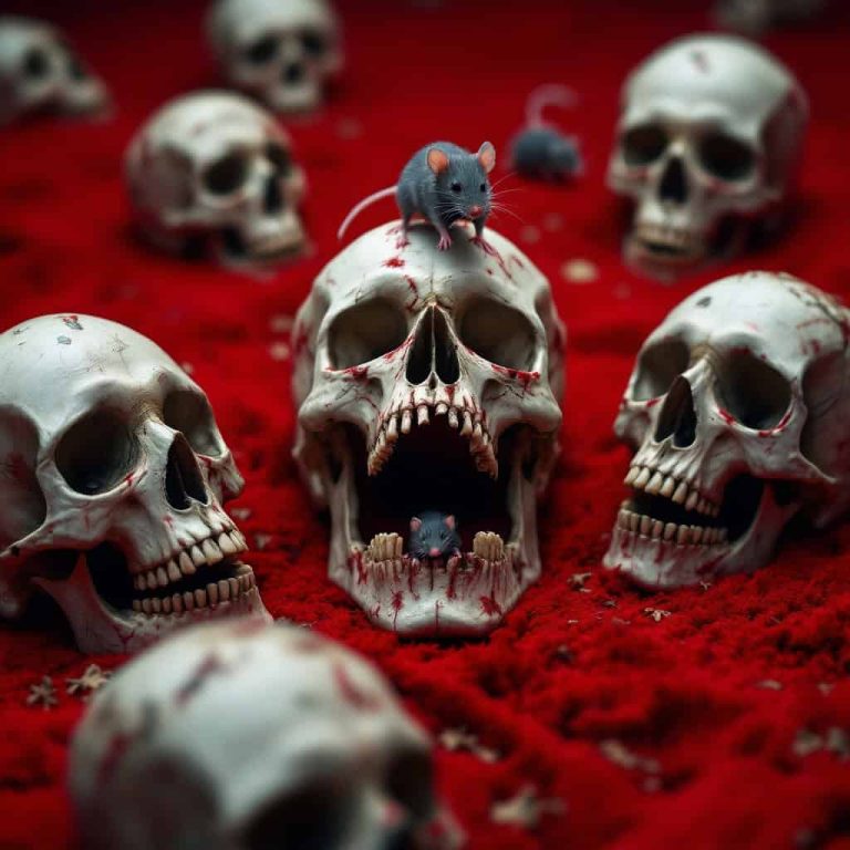 Gothic Red Carpet with Skulls and Mice in 8K Hyperrealism
