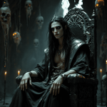 Koschei the Immortal seated on a bone throne in a dark faerie realm.