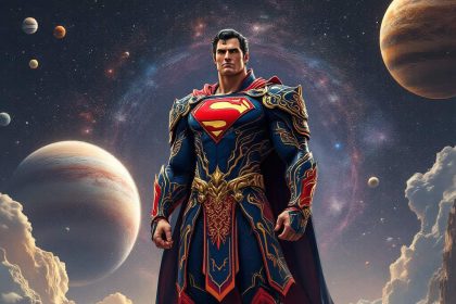 Hyperrealistic illustration of Superman in samurai-inspired futuristic armor.