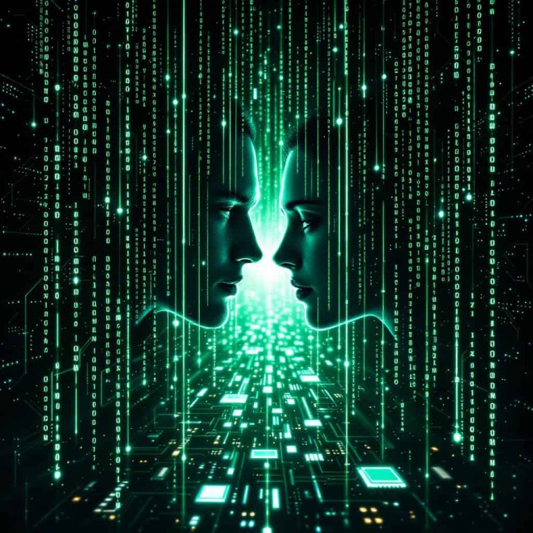 The Matrix Code Waterfall Unveils Neo and Trinity’s Gaze