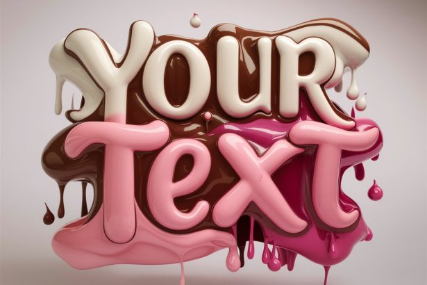 A 3D render of melting chocolate typography blending vibrant tones and conceptual artistry.