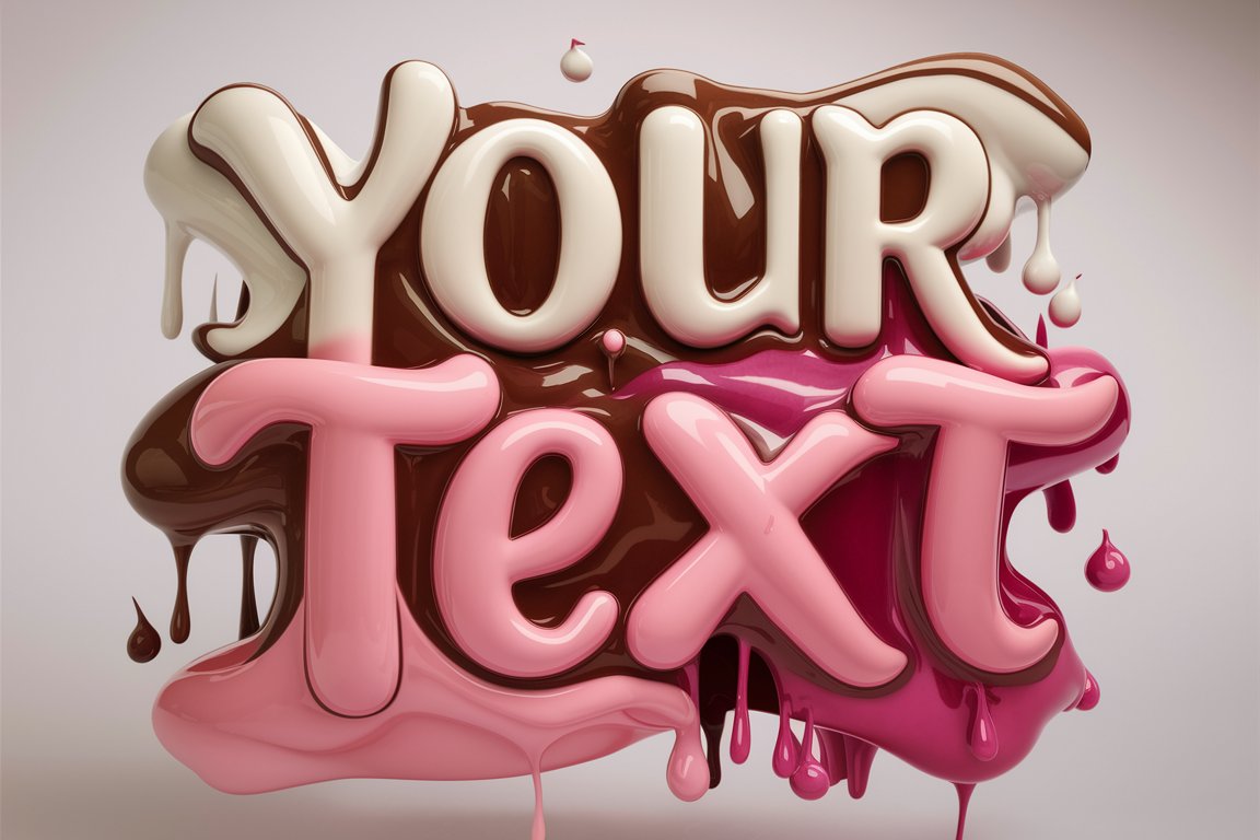 A 3D render of melting chocolate typography blending vibrant tones and conceptual artistry.