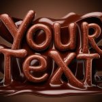 A realistic chocolate text sculpture with HDR lighting on a deep brown background.