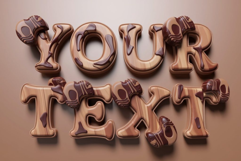Rustic wooden letters adorned with intricate chocolate patterns