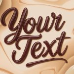 3D chocolate text effect with elegant cursive font on a warm beige background.
