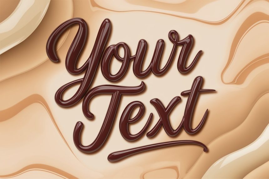 3D chocolate text effect with elegant cursive font on a warm beige background.