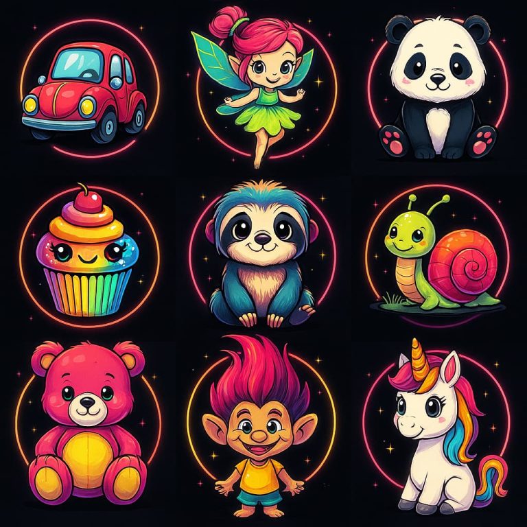 Magical Neon Kawaii Sticker Pack Prompt Collection