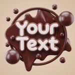 3D glossy chocolate text "Your Text" with dripping chocolate frame on beige background
