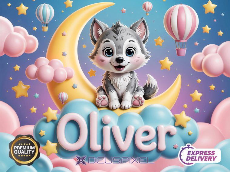 Personalized Name Cute Moon Animal Art (Digital Download) - Image 7