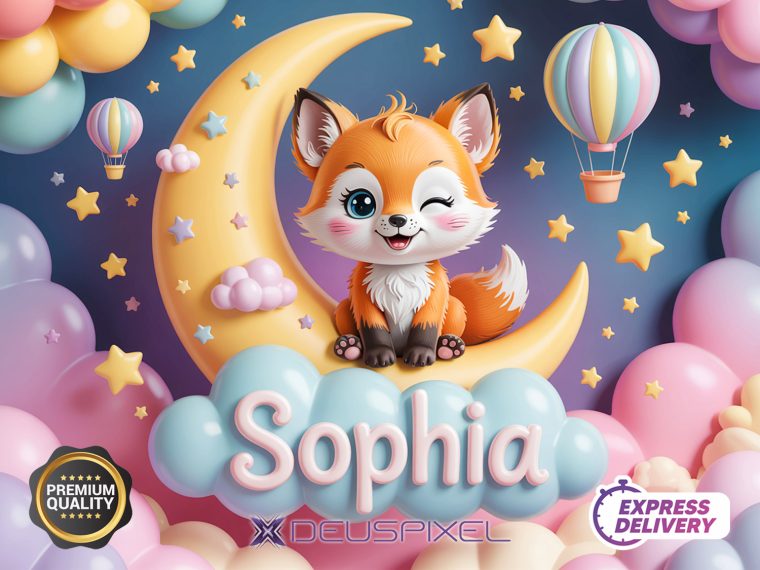 Personalized Name Cute Moon Animal Art (Digital Download) - Image 4