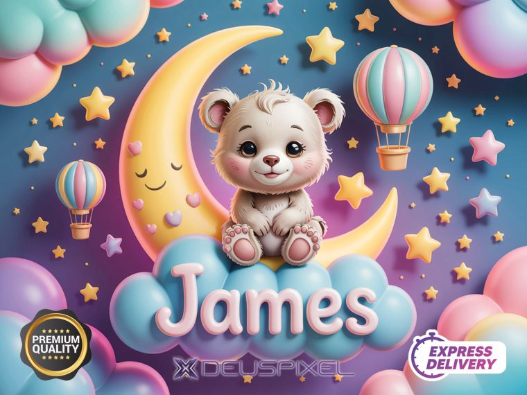 Personalized Name Cute Moon Animal Art (Digital Download) - Image 3