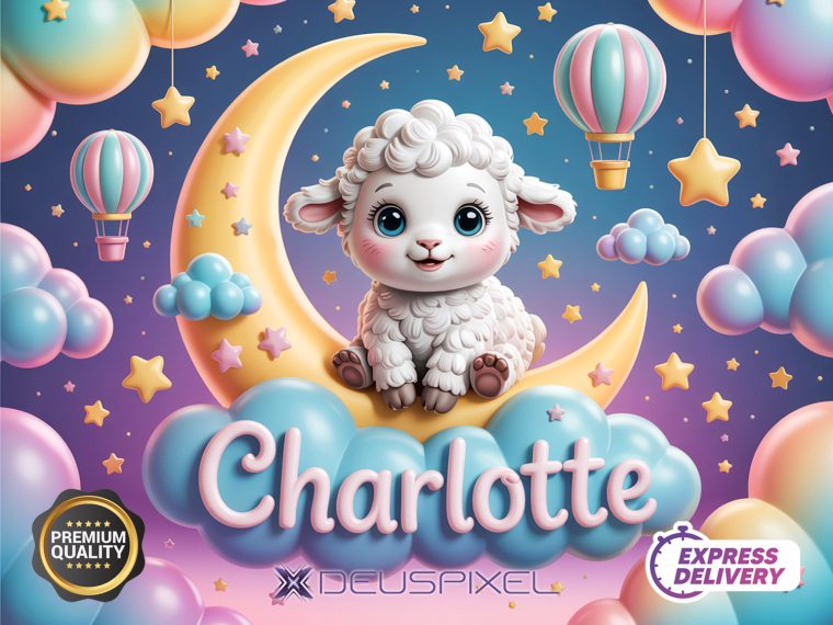 Personalized Name Cute Moon Animal Art (Digital Download) - Image 2