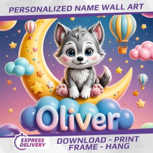 Personalized Name Cute Moon Animal Art (Digital Download)