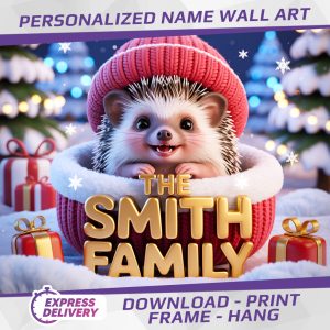 Personalized Family Name Hedgehog Christmas Art (Digital Download)