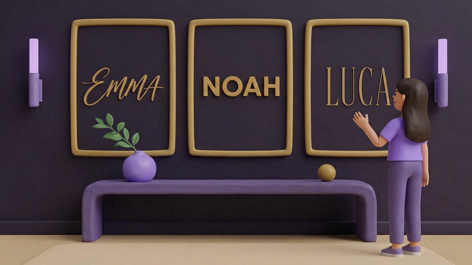 Gold liquid metal custom name print in a dark elegant hallway