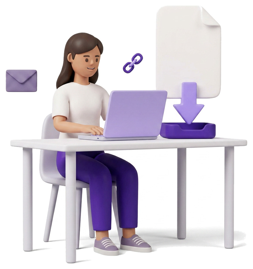 Woman downloading her PDF and artwork files on a laptop computer