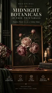 Midnight Botanicals dark floral printable wall art set