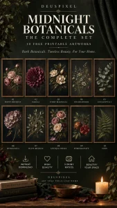 Midnight Botanicals set of 10 vintage botanical prints
