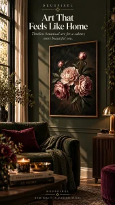 Vintage floral wall art room mockup from Midnight Botanicals