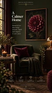 Dahlia dark floral wall art room mockup
