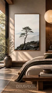 Enduring Pine Japanese wall art in a minimalist room mockup