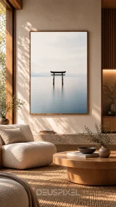 Still Gate Japanese wall art in a Japandi room mockup